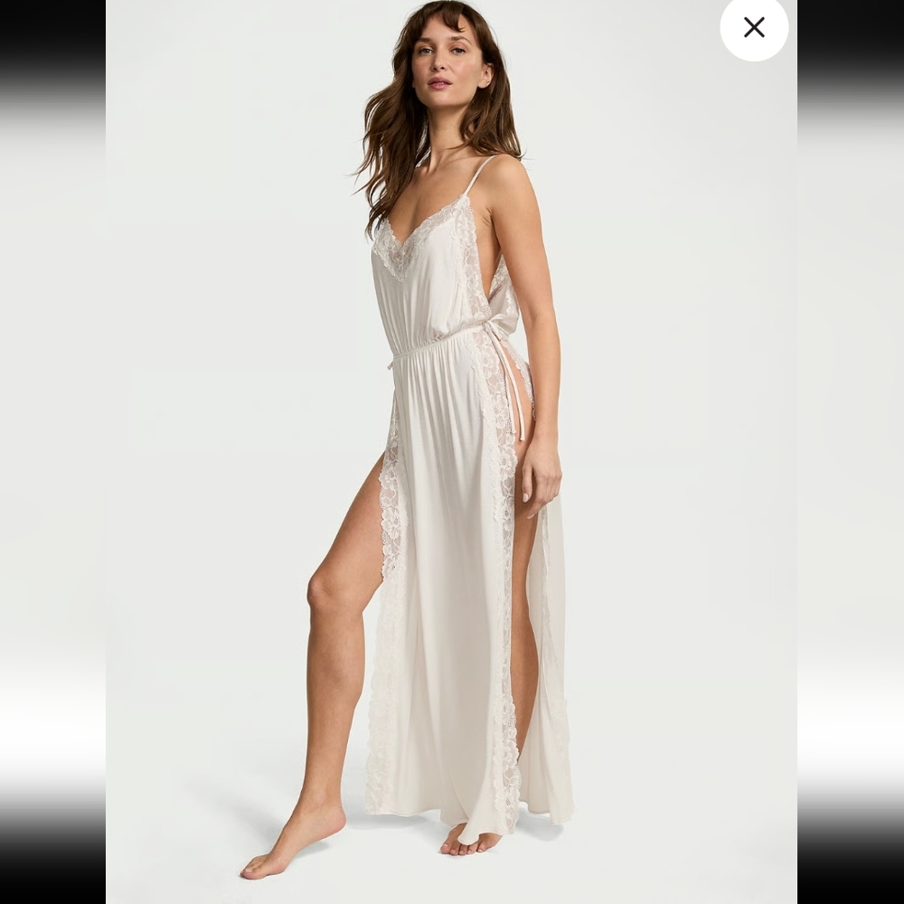 Dusty Rose Modal Ribbed Lace-Trim Long Slip Dress